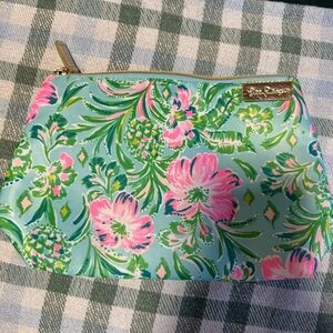 Lilly Pulitzer Aqua Floral Cosmetic Pouch with Pink & Green Accents